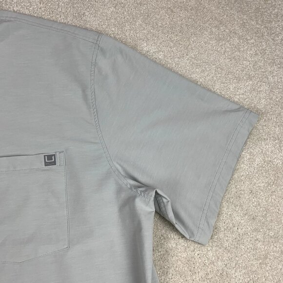 HUK Men's Kona Solid Short Sleeve Fishing Button Down Shirt Pocket Gray XXL 2XL - Picture 5 of 15